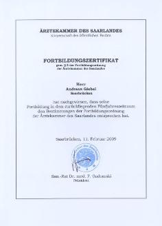 Fortbildungszertifikat A. Giebel